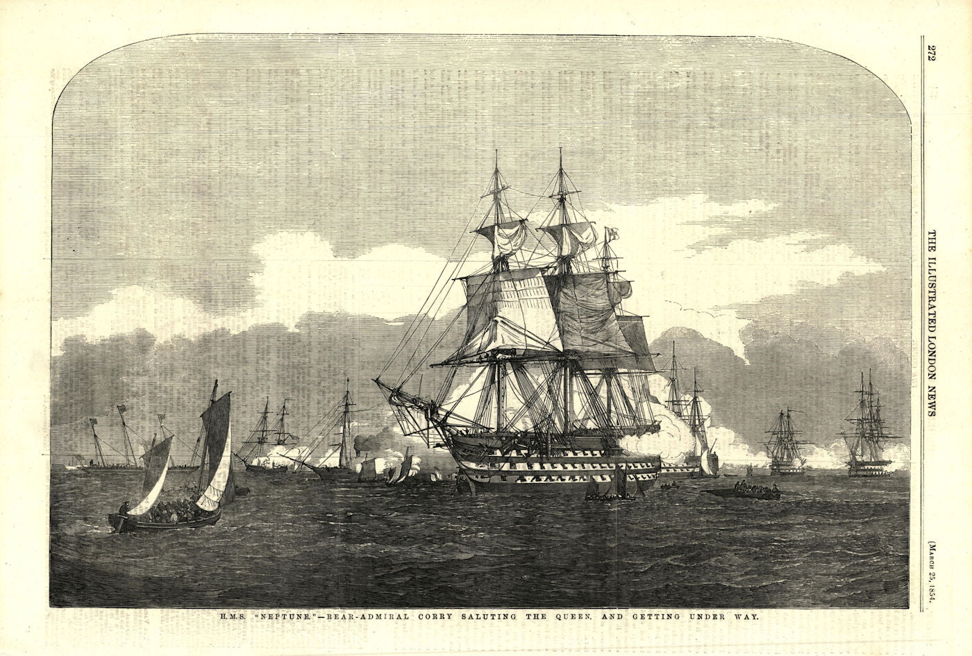 H. M. S. Neptune - Rear Admiral Corry saluting Queen Victoria. Royal Navy 1854